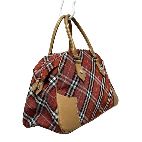 Auth Burberry Blue Label Red Black White Nylon Leather Handbag - Picture 2 of 8